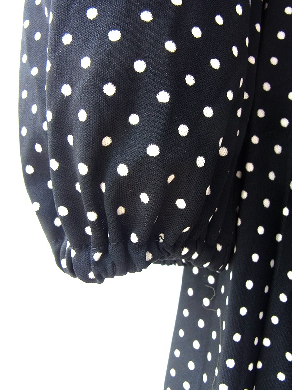 ヨーロッパ古着 ロンドン買い付け 70年代製 モノトーン X 水玉 レッド・グレイ テープ プリーツ ワンピース 20BS213