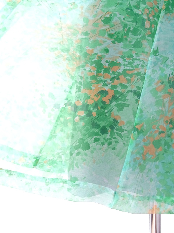 ヨーロッパ古着 ロンドン買い付け 70年代製 エメラルドグリーン X リーフ柄 シフォン生地 共布ベルト付き ワンピース 20BS218