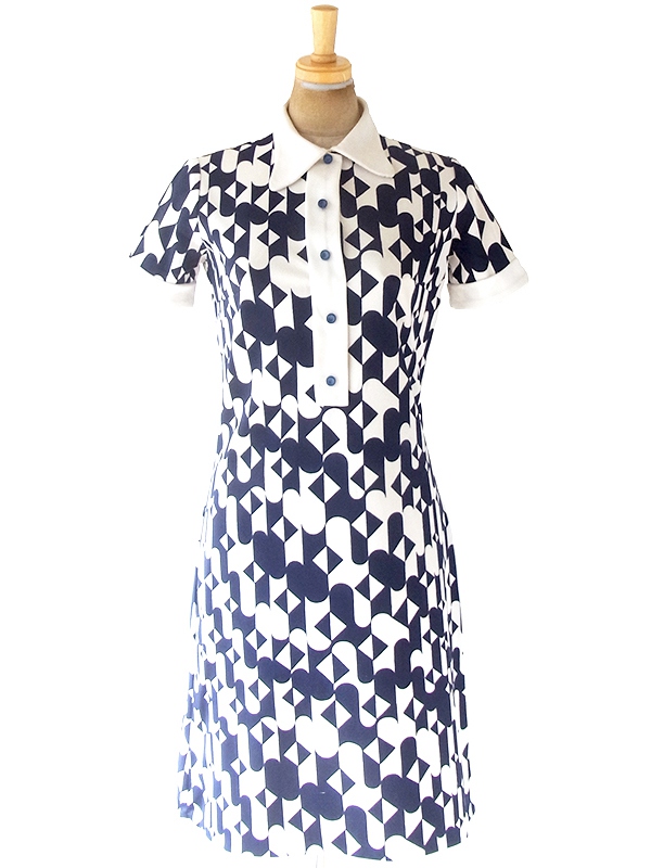 ヨーロッパ古着 フランス買い付け 70年代製 2トーン X レトロ柄 ヴィンテージ ワンピース 20FC003