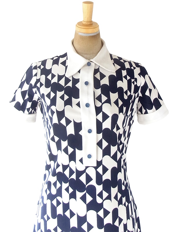 ヨーロッパ古着 フランス買い付け 70年代製 2トーン X レトロ柄 ヴィンテージ ワンピース 20FC003