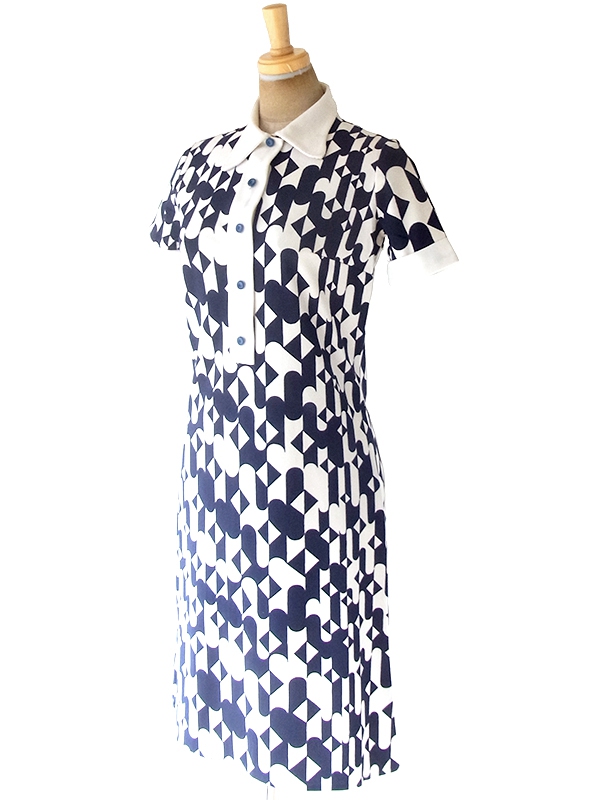 ヨーロッパ古着 フランス買い付け 70年代製 2トーン X レトロ柄 ヴィンテージ ワンピース 20FC003