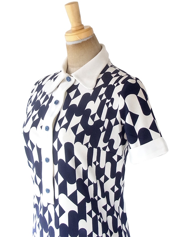 ヨーロッパ古着 フランス買い付け 70年代製 2トーン X レトロ柄 ヴィンテージ ワンピース 20FC003