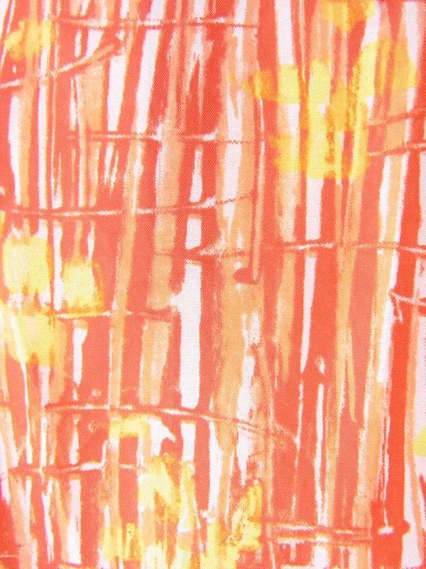 ヨーロッパ古着 70年代フランス製 オレンジ X レッド レトロ柄 ボウタイ プリーツ ワンピース 20FC010