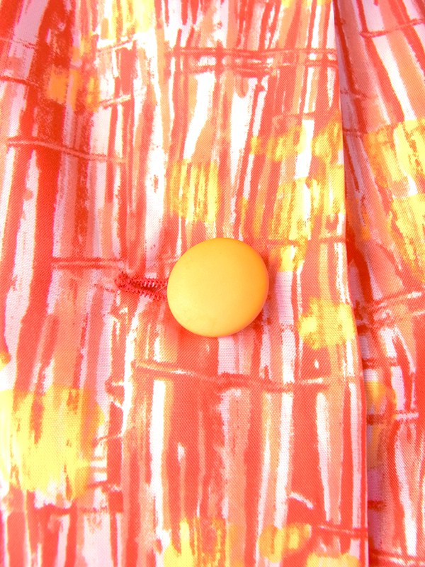 ヨーロッパ古着 70年代フランス製 オレンジ X レッド レトロ柄 ボウタイ プリーツ ワンピース 20FC010