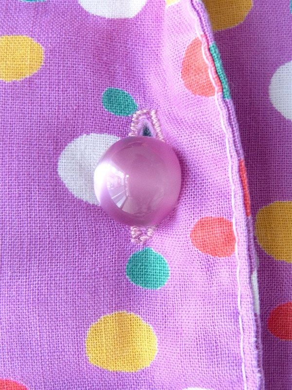 ヨーロッパ古着 フランス買い付け 60年代製 パープル X カラフル 水玉 固定共布ベルト付き ワンピース 20FC015