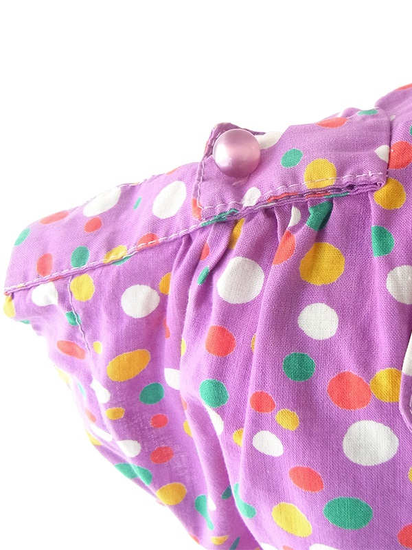 ヨーロッパ古着 フランス買い付け 60年代製 パープル X カラフル 水玉 固定共布ベルト付き ワンピース 20FC015