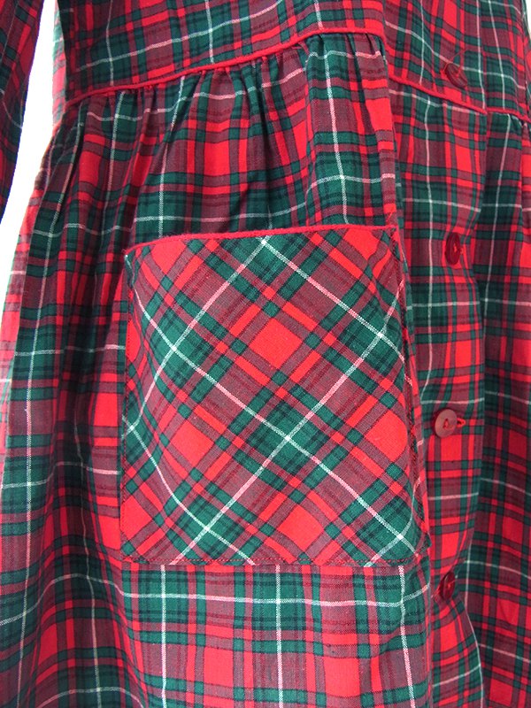 ヨーロッパ古着 フランス買い付け 60年代製 グリーン X レッド タータンチェック ポケット付き ヴィンテージ ワンピース 20FC220