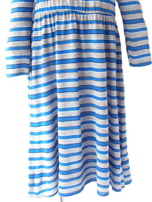 ヨーロッパ古着 フランス買い付け 60年代製 グレイ X ブルー・イエロー ボーダー ヴィンテージ ワンピース 20FC302