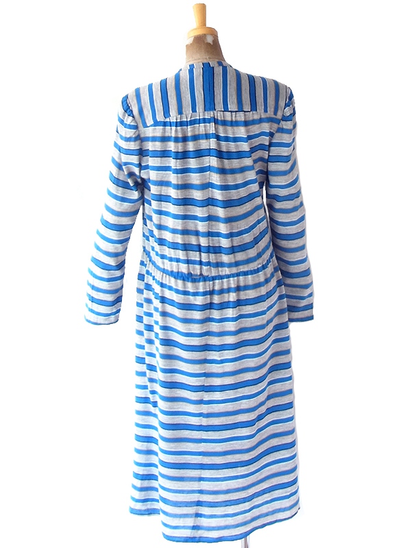 ヨーロッパ古着 フランス買い付け 60年代製 グレイ X ブルー・イエロー ボーダー ヴィンテージ ワンピース 20FC302