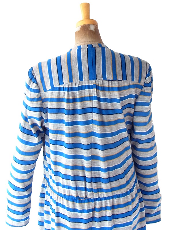 ヨーロッパ古着 フランス買い付け 60年代製 グレイ X ブルー・イエロー ボーダー ヴィンテージ ワンピース 20FC302