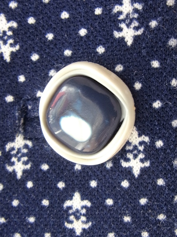 ヨーロッパ古着 フランス買い付け 70年代製 ネイビー X ホワイト 水玉 デザインボタン 共布ベルト付き ワンピース 20FC324