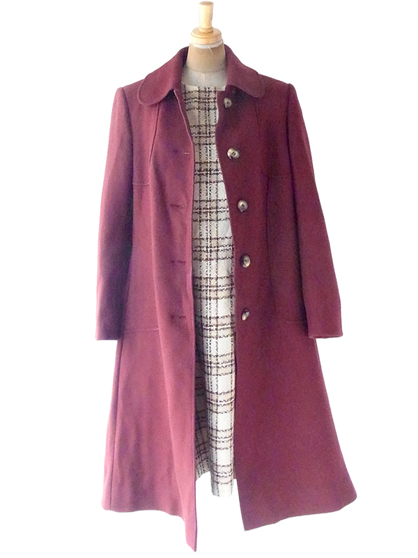 ヨーロッパ古着 フランス買い付け 60年代製 ボルドー X シームデザイン ヴィンテージ ウール コート 20FC401