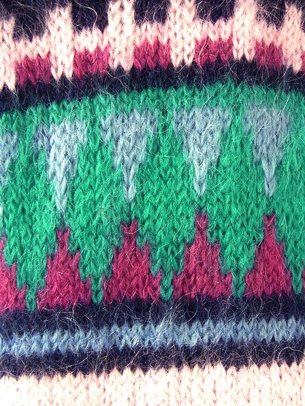 ヨーロッパ古着 フランス買い付け ネイビー X ピンク・パープル・グリーン レトロ柄 モヘア ニット コート 20FC501