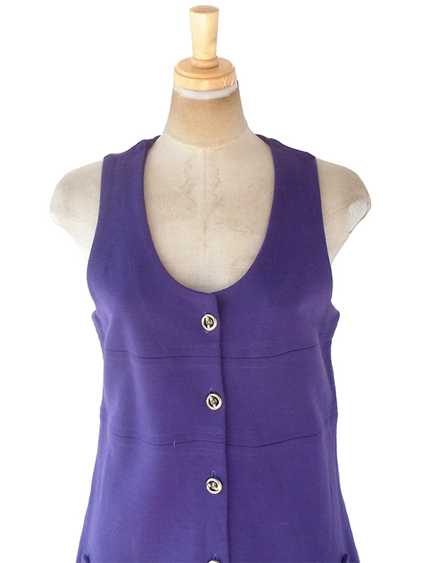 ヨーロッパ古着 フランス買い付け 60年代製 パープル X シームデザイン ポケット付き ヴィンテージ ワンピース 20FC503