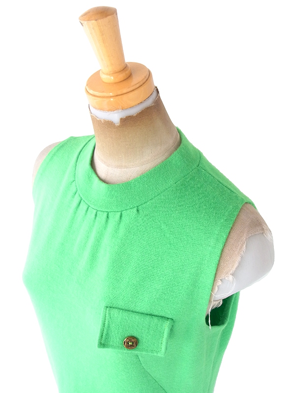 ヨーロッパ古着 フランス買い付け 60年代製 ライムグリーン Aライン ウール ワンピース 20FC504