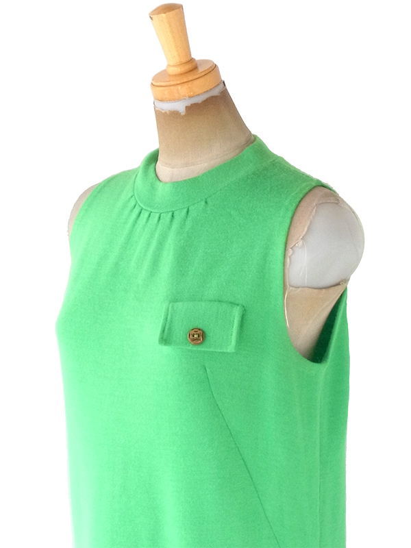 ヨーロッパ古着 フランス買い付け 60年代製 ライムグリーン Aライン ウール ワンピース 20FC504