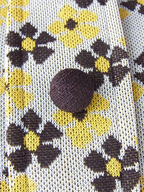 ヨーロッパ古着 フランス買い付け 70年代製 ライトグレイ X イエロー・ブラウン 花柄 Aライン ワンピース 20FC601