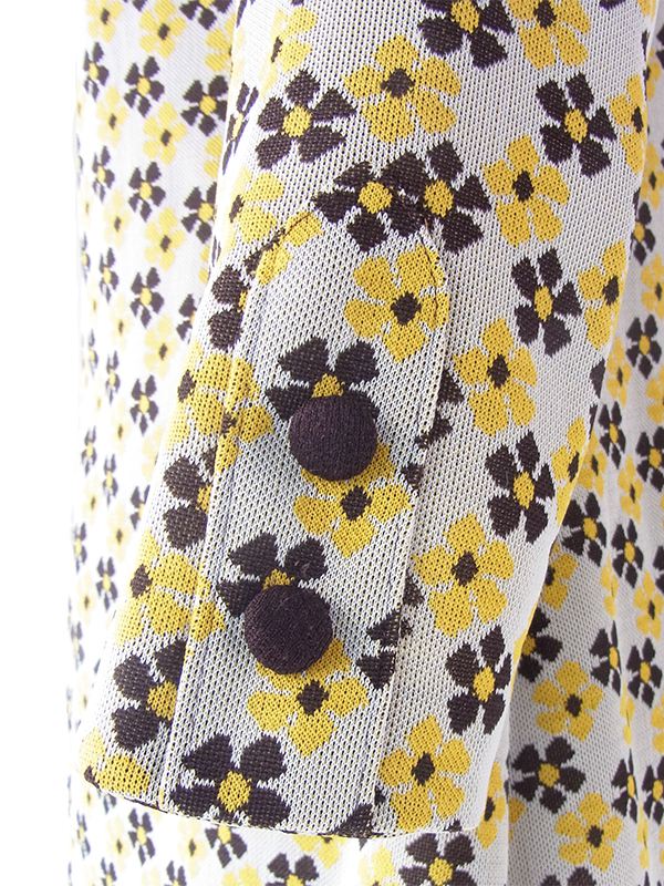 ヨーロッパ古着 フランス買い付け 70年代製 ライトグレイ X イエロー・ブラウン 花柄 Aライン ワンピース 20FC601