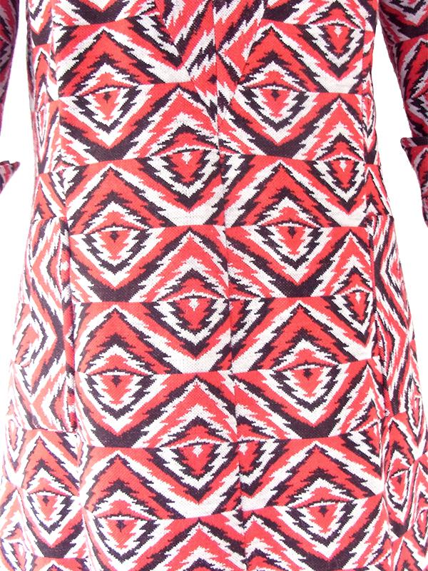 ヨーロッパ古着 フランス買い付け 60年代製 レッド X ホワイト X ブラック レトロ柄 ヴィンテージ ワンピース20FC602