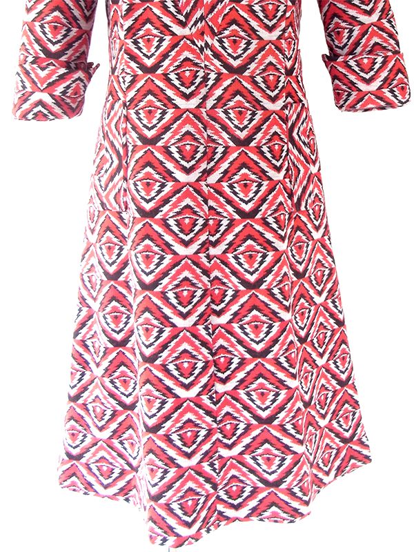 ヨーロッパ古着 フランス買い付け 60年代製 レッド X ホワイト X ブラック レトロ柄 ヴィンテージ ワンピース20FC602