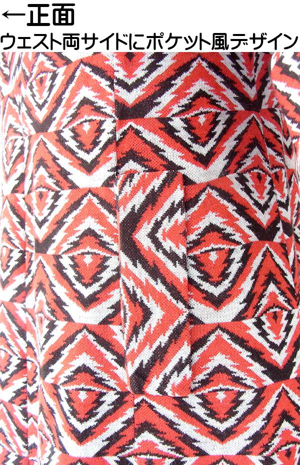 ヨーロッパ古着 フランス買い付け 60年代製 レッド X ホワイト X ブラック レトロ柄 ヴィンテージ ワンピース20FC602