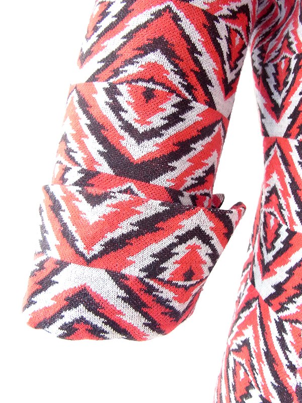 ヨーロッパ古着 フランス買い付け 60年代製 レッド X ホワイト X ブラック レトロ柄 ヴィンテージ ワンピース20FC602