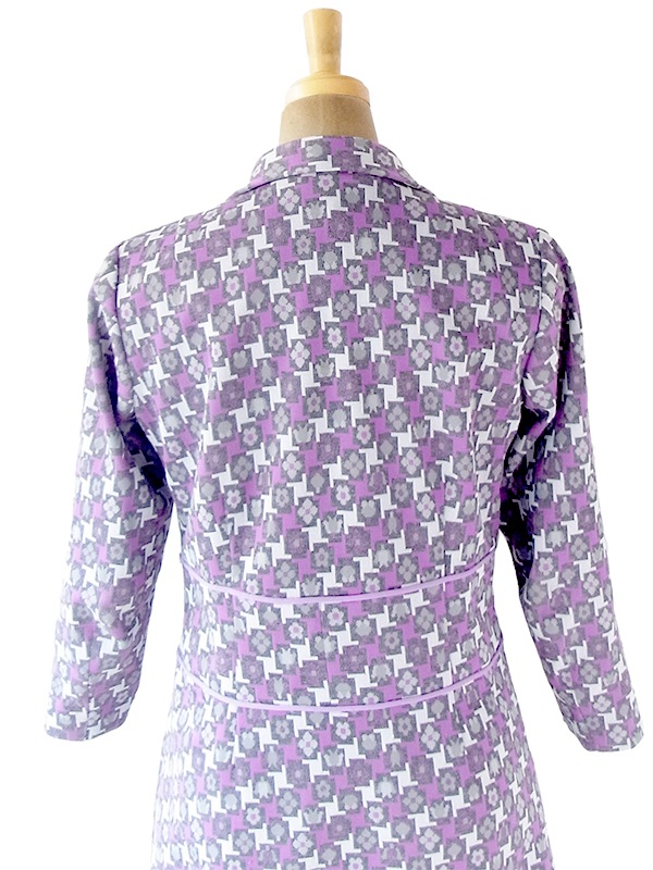 ヨーロッパ古着 フランス買い付け 70年代製 グレイ X パープル ライニング レトロ柄 ヴィンテージ ワンピース 20FC603