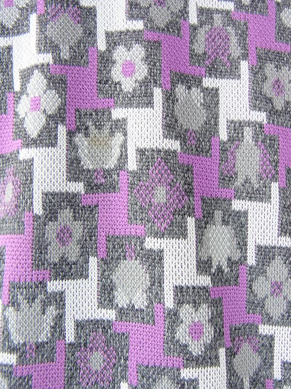 ヨーロッパ古着 フランス買い付け 70年代製 グレイ X パープル ライニング レトロ柄 ヴィンテージ ワンピース 20FC603