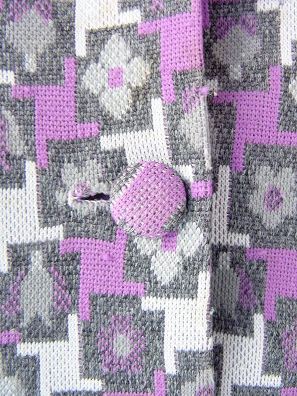 ヨーロッパ古着 フランス買い付け 70年代製 グレイ X パープル ライニング レトロ柄 ヴィンテージ ワンピース 20FC603