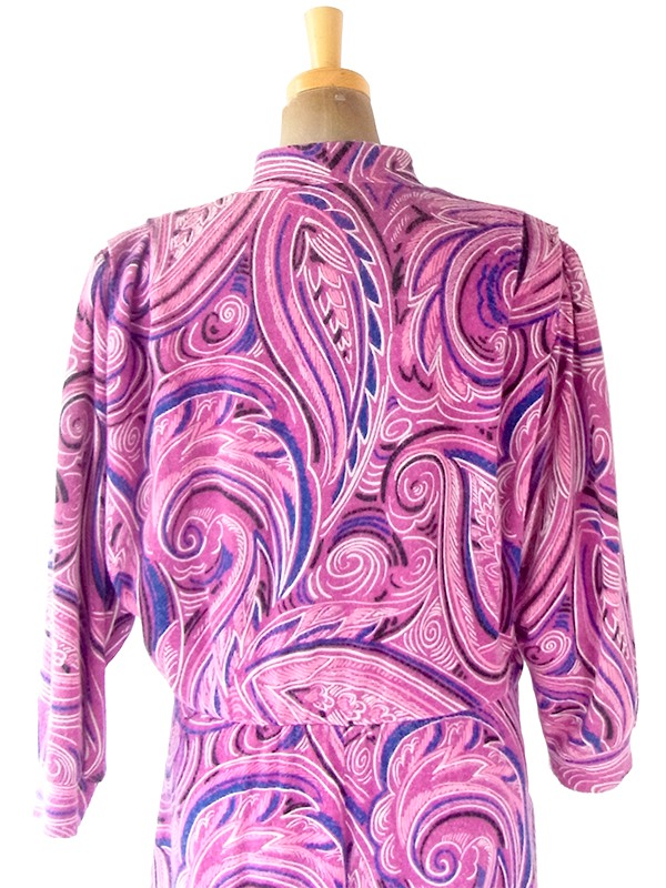 ヨーロッパ古着 70年代フランス製 ピンク X パープル・ブルー レトロサイケ柄 ヴィンテージ ワンピース 20FC604