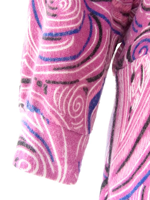 ヨーロッパ古着 70年代フランス製 ピンク X パープル・ブルー レトロサイケ柄 ヴィンテージ ワンピース 20FC604