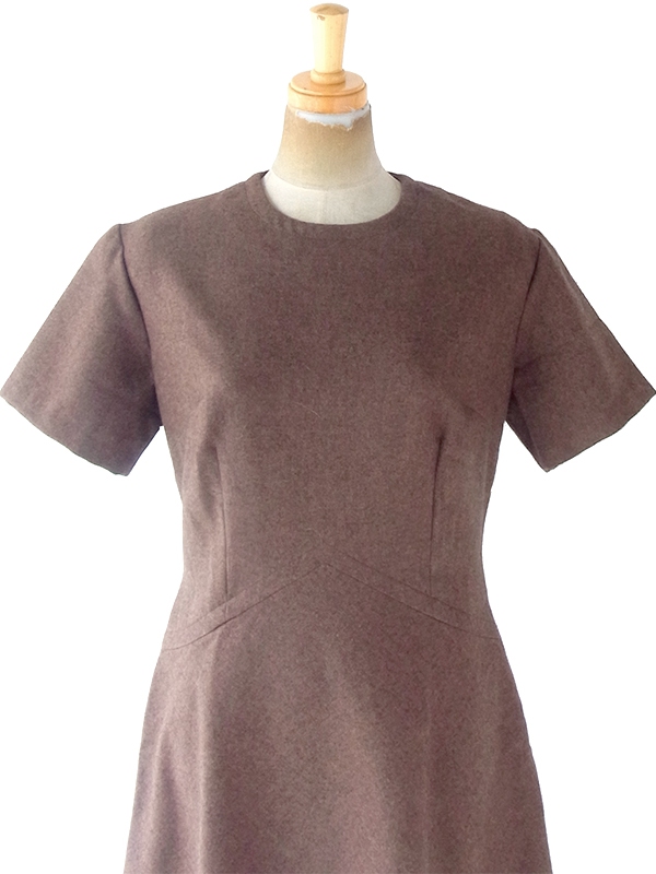 ヨーロッパ古着 70年代フランス製 ブラウン X シームデザイン ウール混 ヴィンテージ ワンピース 20FC610