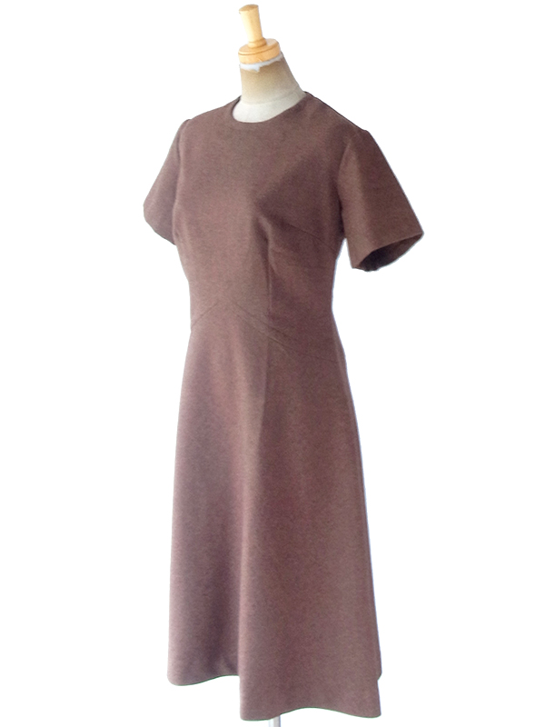 ヨーロッパ古着 70年代フランス製 ブラウン X シームデザイン ウール混 ヴィンテージ ワンピース 20FC610