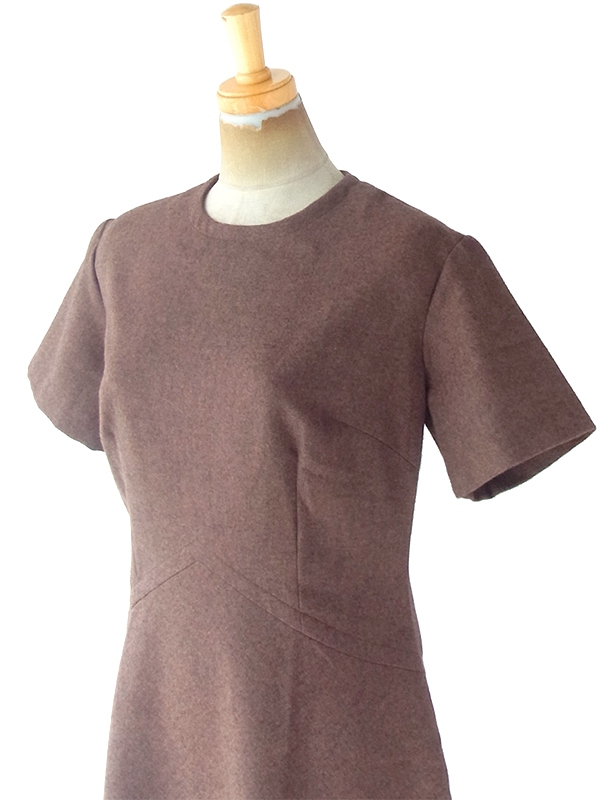 ヨーロッパ古着 70年代フランス製 ブラウン X シームデザイン ウール混 ヴィンテージ ワンピース 20FC610
