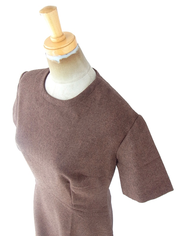 ヨーロッパ古着 70年代フランス製 ブラウン X シームデザイン ウール混 ヴィンテージ ワンピース 20FC610