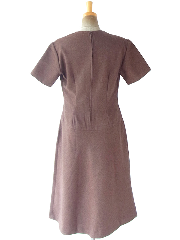 ヨーロッパ古着 70年代フランス製 ブラウン X シームデザイン ウール混 ヴィンテージ ワンピース 20FC610
