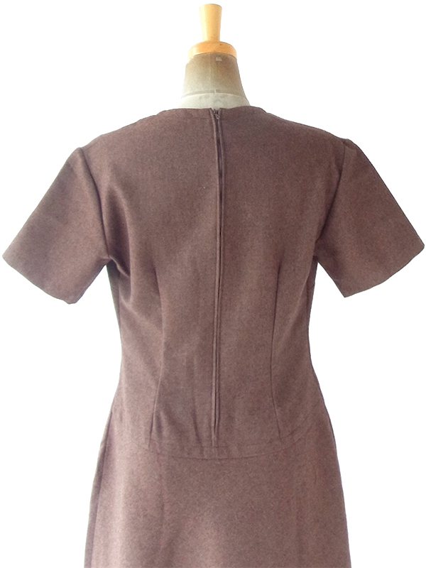 ヨーロッパ古着 70年代フランス製 ブラウン X シームデザイン ウール混 ヴィンテージ ワンピース 20FC610