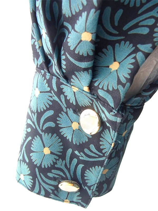 ヨーロッパ古着 フランス買い付け 70年代製 ターコイズブルー X ブラック ポケットチーフ・共布ベルト付き ワンピース 20FC614