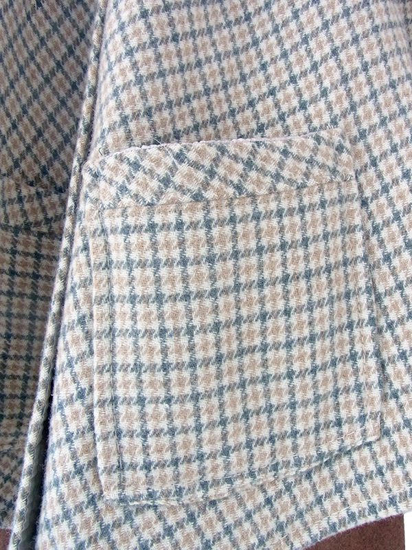 ヨーロッパ古着 フランス買い付け 60年代製 グリーン X ベージュ チェック柄 ポケット付き ウール ポンチョ 20FC617