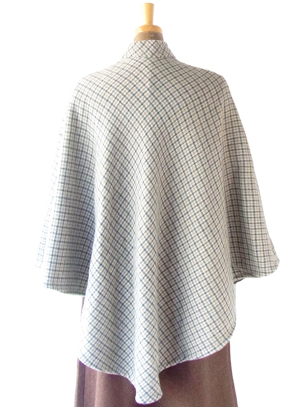 ヨーロッパ古着 フランス買い付け 60年代製 グリーン X ベージュ チェック柄 ポケット付き ウール ポンチョ 20FC617