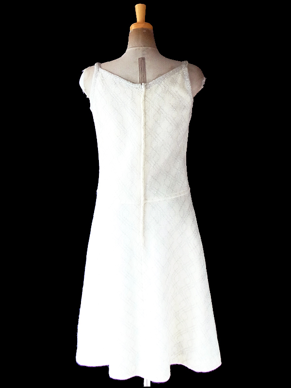 ヨーロッパ古着 フランス買い付け 60年代製 アイボリー X シルバー ラメ糸織り ストラップ ニット ドレス 20FC712