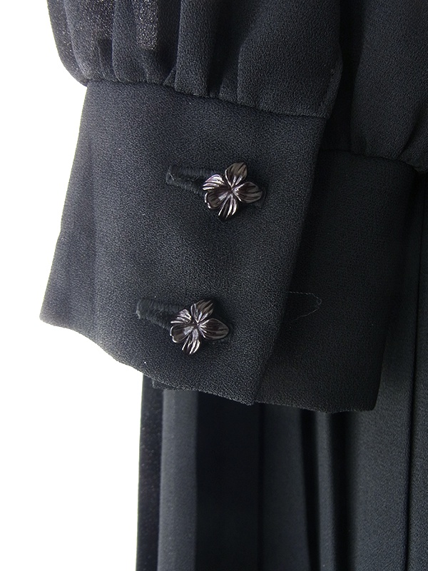 送料無料 70年代日本製 ブラック X 襟周り 花柄レース刺繍 総プリーツ ヴィンテージ ドレス od100 送料無料 70年代日本製 ブラック X 襟周り 花柄レース刺繍 総プリーツ ヴィンテージ ドレス od100