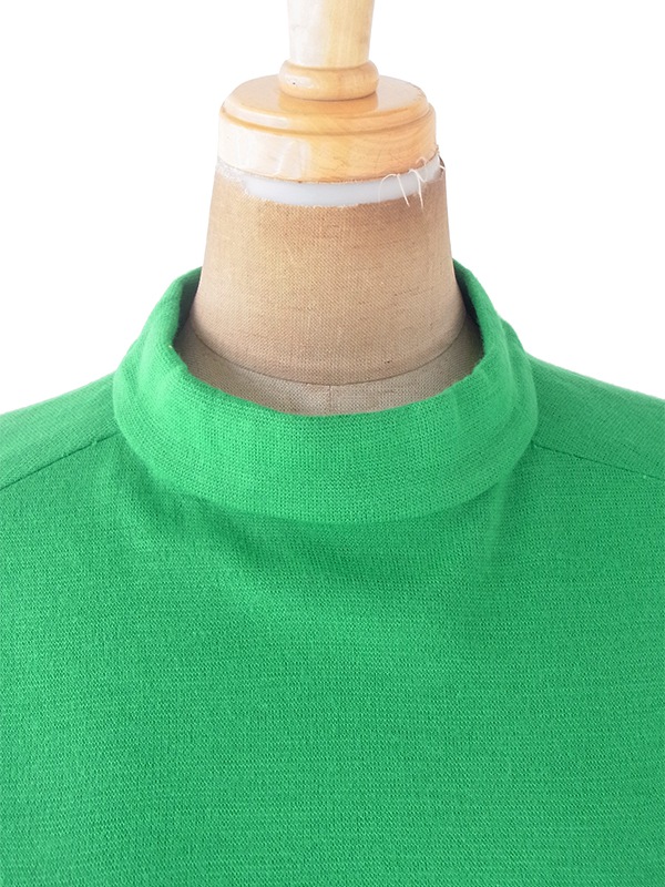 ヨーロッパ古着 ロンドン買い付け 60年代製 グリーン X ファネルネック 飾りボタン・ポケット付き ワンピース 20OM016