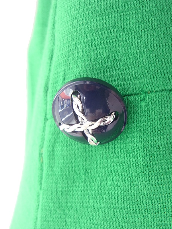 ヨーロッパ古着 ロンドン買い付け 60年代製 グリーン X ファネルネック 飾りボタン・ポケット付き ワンピース 20OM016