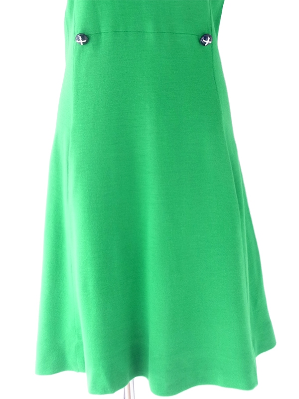 ヨーロッパ古着 ロンドン買い付け 60年代製 グリーン X ファネルネック 飾りボタン・ポケット付き ワンピース 20OM016