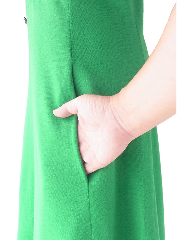 ヨーロッパ古着 ロンドン買い付け 60年代製 グリーン X ファネルネック 飾りボタン・ポケット付き ワンピース 20OM016
