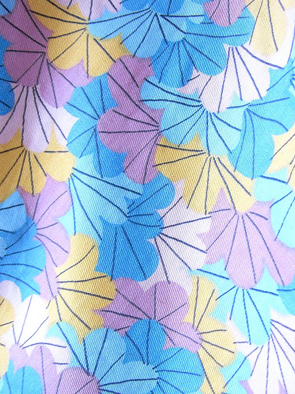 ヨーロッパ古着 ロンドン買い付け 70年代製 水色 X ピンク・パープル・イエロー 花柄プリント フレア ワンピース 20OM200