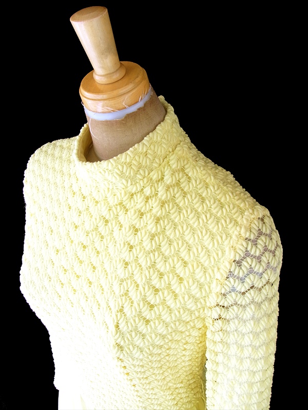 ヨーロッパ古着 ロンドン買い付け 70年代製 イエロー X レース編み アンブレラプリーツ マキシ ワンピース 20OM207