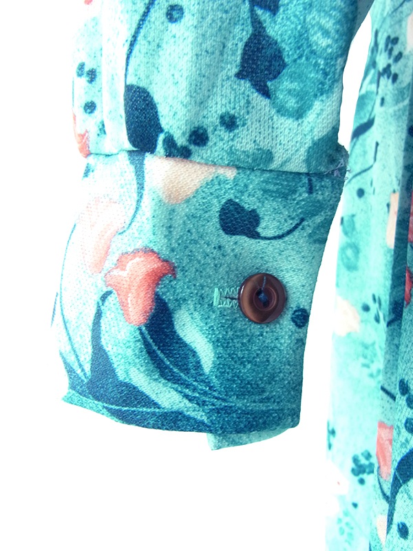 ヨーロッパ古着 ロンドン買い付け 70年代製 水色 X ブルー・オレンジ 花柄 フロントジップ  レトロ ワンピース 20OM400