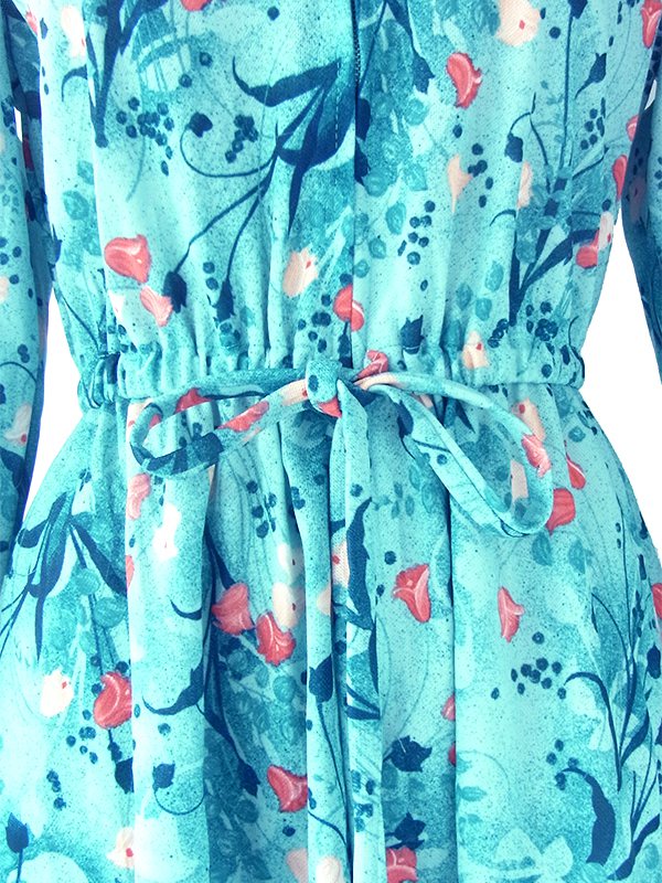 ヨーロッパ古着 ロンドン買い付け 70年代製 水色 X ブルー・オレンジ 花柄 フロントジップ  レトロ ワンピース 20OM400